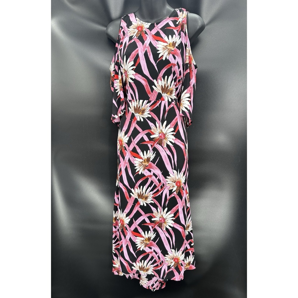 NWT Who What Wear Flowy Floral Short Sleeve Cold Shoulder Midi Dress Large Multi